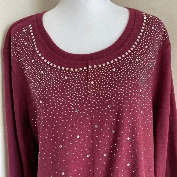LC Couture Burgundy Jeweled Front Tie Sweater - Picture 3 of 14